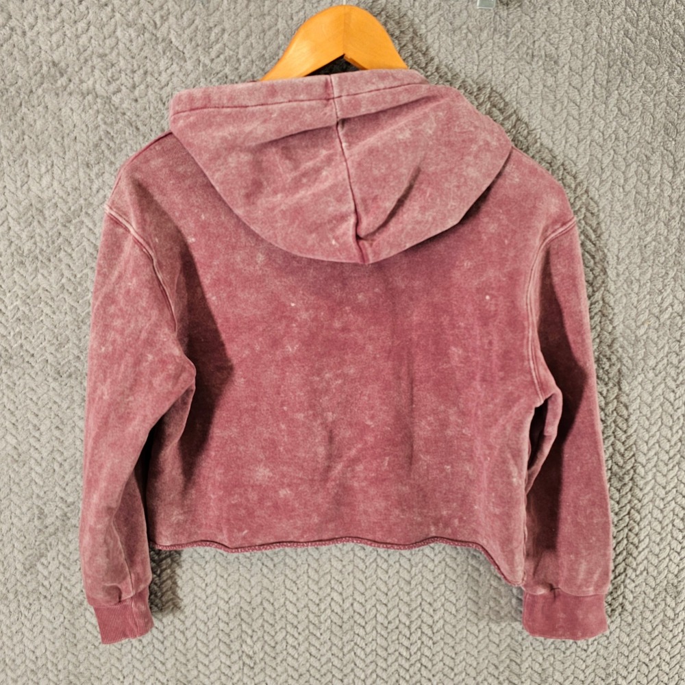 Art Class Girls Large 10/12 Acid Wash Cropped Hoodie Burgundy Raw Hem Sweatshirt - Picture 6 of 6